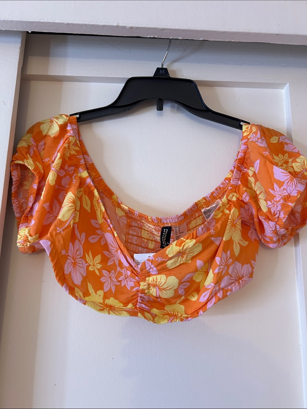 H&M Orange Floral Puff-Sleeve Crop Top